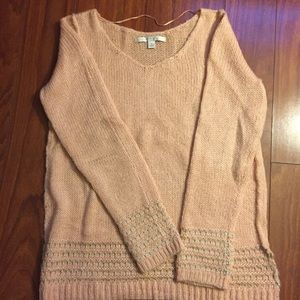 LC Lauren Conrad Lurex-Hem V-Neck Sweater Rose